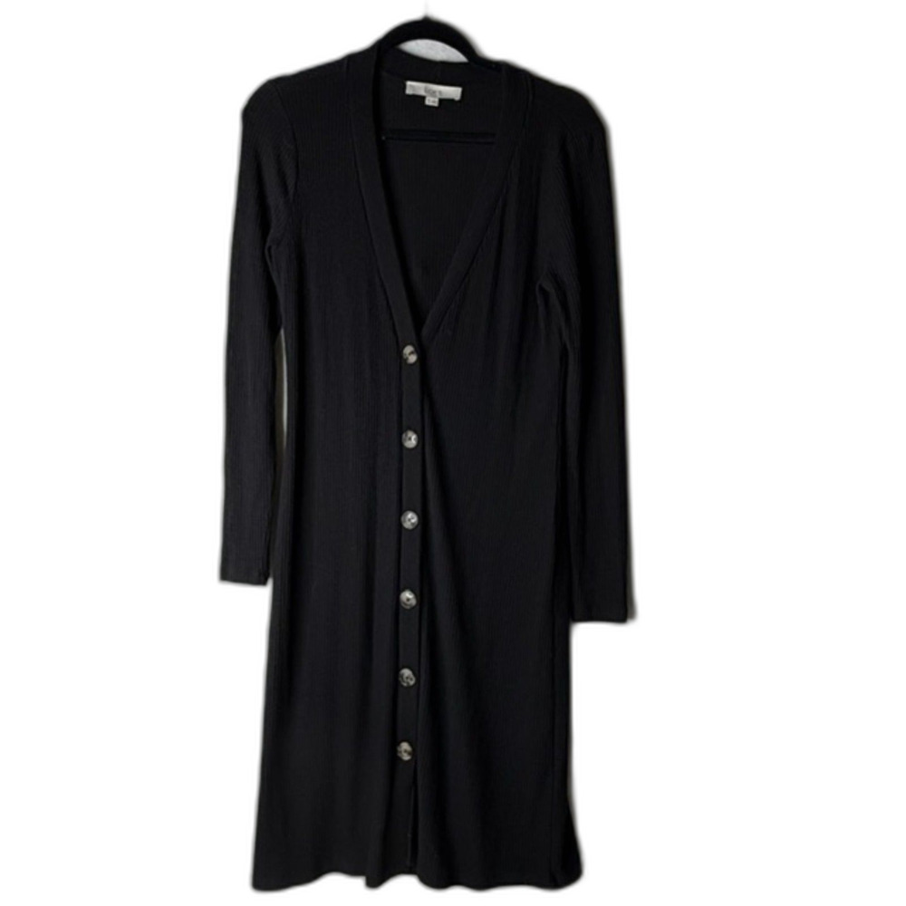 LOFT black ribbed capsule button front midi cardigan size XS